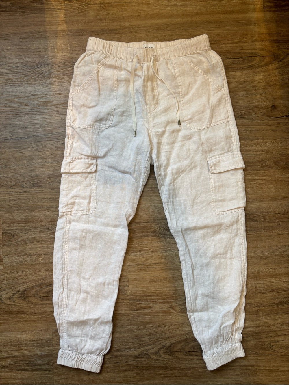 100% Linen Cream Cargo Jogger Pants